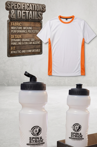SPIN AND STRIDE official TeamTshirt and Squeeze Water Bottle with Pull Top Sipper COMBO
